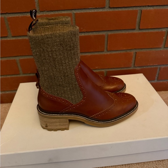 Chloe Chestnut and Taupe Ankle Booties - Picture 2 of 5